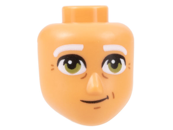 Mini Doll, Head Friends Male Large with White Eyebrows, Dark Brown Wrinkles, Olive Green Eyes Pattern