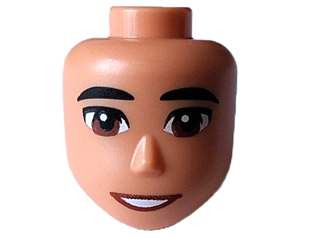 Mini Doll, Head Friends Male Large with Thick Black Eyebrows, Reddish Brown Eyes, and Open Mouth Smile with Teeth Pattern
