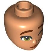 Mini Doll, Head Friends with Reddish Brown Eyebrows, Olive Green Eyes, Left Wink, Dark Orange Lips, Wavy Grin with Dimple Pattern