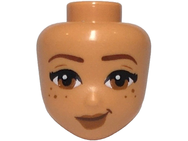 Mini Doll, Head Friends with Reddish Brown Eyebrows, Black Eyelashes, Dark Orange Eyes and Lips, Lopsided Grin and Freckles Pattern