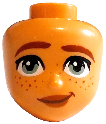 Mini Doll, Head Friends with Reddish Brown Thick Eyebrows, Black Single Eyelashes, Sand Green Eyes, Dark Orange Lips and Freckles, Lopsided Grin Pattern