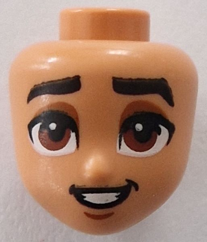 Mini Doll, Head Friends with Black Thick Eyebrows, Reddish Brown Eyes, Dark Orange Eye Shadow, Chin Dimple, Open Mouth Smile with Teeth Pattern