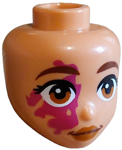 Mini Doll, Head Friends with Reddish Brown Eyebrows, Black Eyelashes, Magenta Birthmark, Dark Orange Eyes and Lips, Grin Pattern