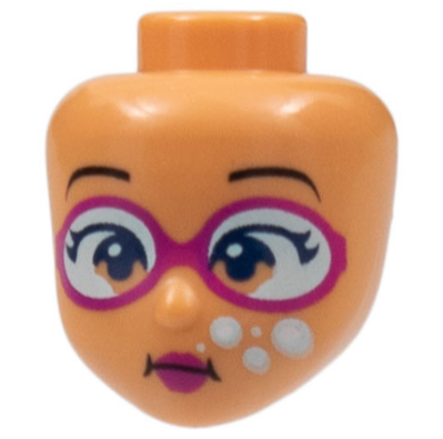 Mini Doll, Head Friends with Black Eyebrows, Magenta Goggles and Lips, White Bubbles (Underwater) Pattern
