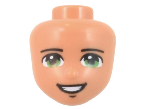 Mini Doll, Head Friends with Black Thin Eyebrows, Bright Green Eyes, Chin Dimple, and Open Mouth Smile with Teeth Pattern