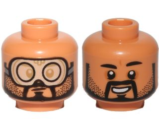 Lego Minifig, Head Dual Sided Glasses with Black Goggles, Frown / Smile without Goggles Pattern (SW Bodhi Rook) - Stud Recessed
