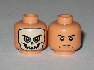 Minifigure, Head Dual Sided Skull Mask / Arched Eyebrows and White Pupils Pattern