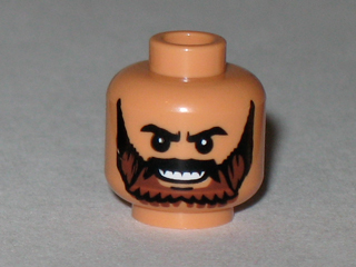 Minifigure, Head Beard Brown Full with Black Knit Eyebrows and Grin with Teeth Pattern