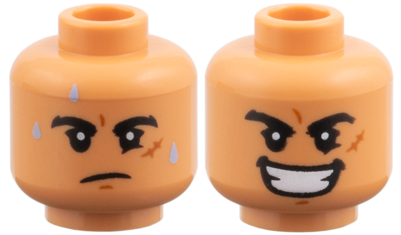 Nougat dual-sided head with scar and wide smile