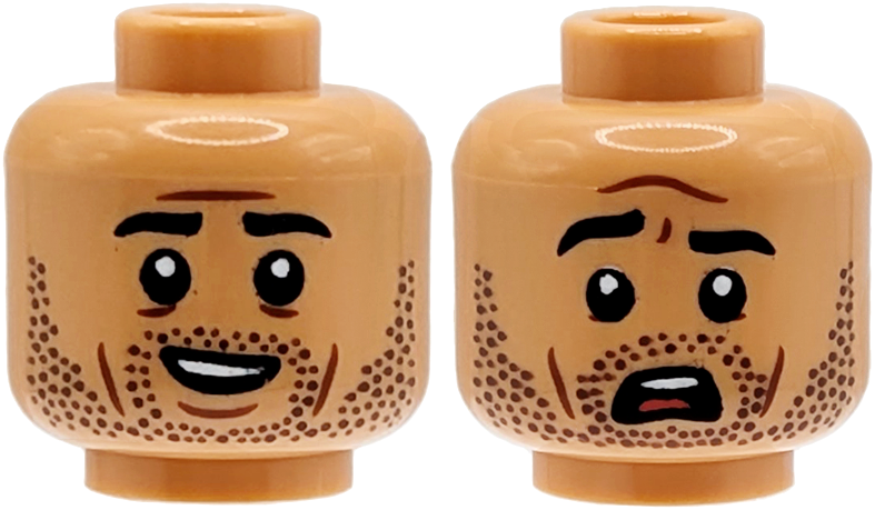 Nougat dual-sided head with stubble beard and smile