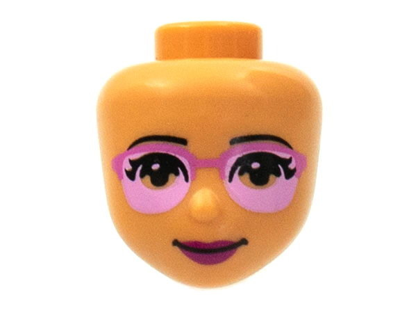 Mini Doll, Head Friends with Nougat Eyes, Glasses with Bright Pink Lenses and Dark Pink Frames, Magenta Lips and Closed Mouth Pattern