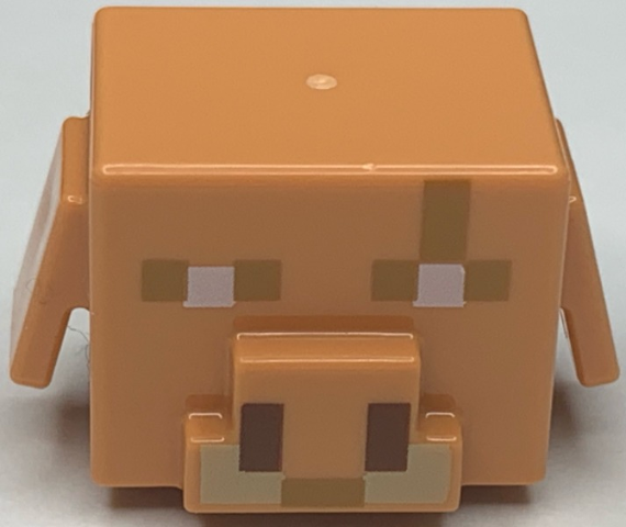 Minifigure, Head, Modified Cube with Ear Flaps and Snout with Pixelated Medium Nougat and White Eyes with Scar, Reddish Brown Nostrils, Tan Tusks Pattern