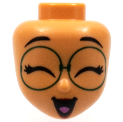 Mini Doll, Head Friends with Black Eyebrows, Large Dark Green Glasses, Closed Eyes, Open Mouth Pattern (Mirabel)