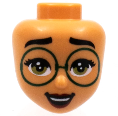 Mini Doll, Head Friends with Black Eyebrows, Large Dark Green Glasses, Olive Green Eyes, Dark Red Lips Pattern (Mirabel)