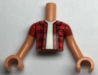 Torso Mini Doll Boy Red Checkered Shirt with Pocket, White Undershirt Pattern, Nougat Arms with Hands with Red Short Sleeves