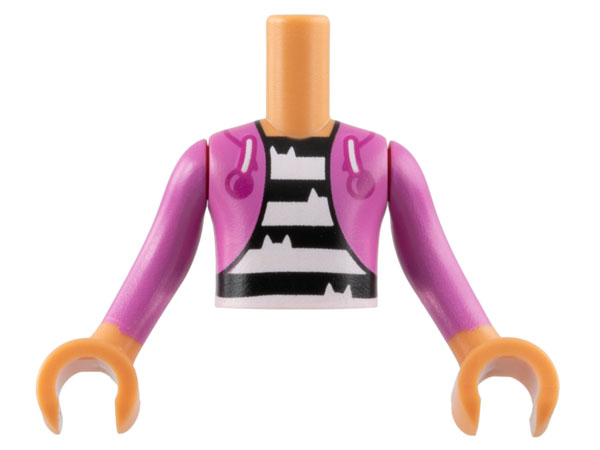 Torso Mini Doll Boy Dark Pink Hoodie over Shirt with Black and White Stripes with Cat Ears Pattern, Nougat Arms with Hands with Dark Pink Long Sleeves