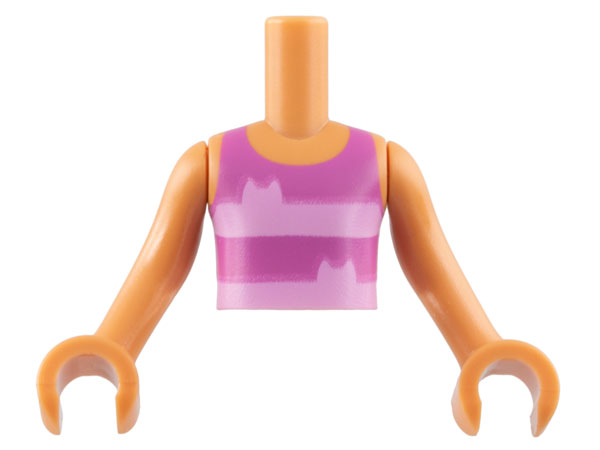 Torso Mini Doll Boy Dark Pink Tank Top with Bright Pink Stripes with Cat Ears Pattern, Nougat Arms with Hands
