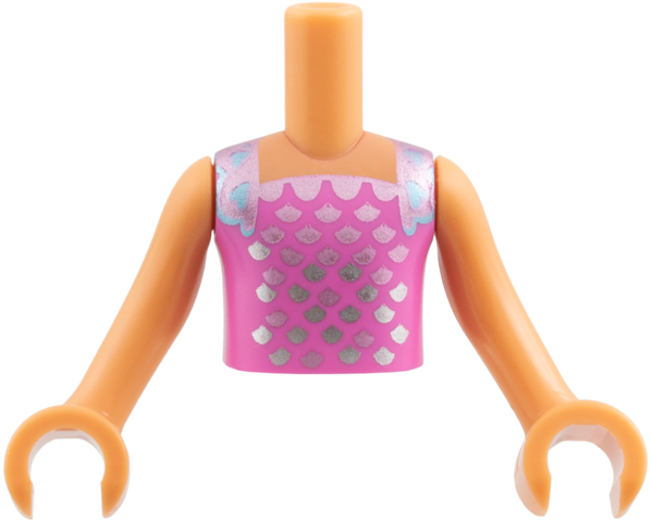 Torso Mini Doll Boy Dark Pink Tank Top with Metallic Pink and Blue Scales Pattern, Nougat Arms with Hands