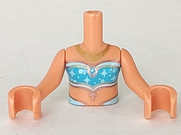 Torso Mini Doll Girl Medium Azure and Light Aqua Tube Top with Sparkles and Gold Necklace Pattern, Nougat Arms with Hands