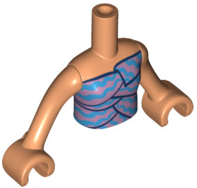 Torso Mini Doll Girl Layered Top with Metallic Pink and Dark Azure Wavy Stripes Pattern, Nougat Arms with Hands