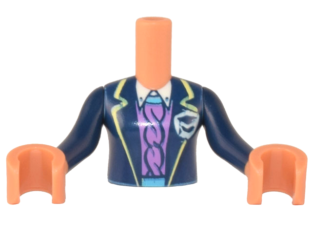 Torso Mini Doll Girl Dark Blue Jacket with Bright Light Yellow Trim, Medium Lavender Vest Pattern, Medium Nougat Arms with Hands with Dark Blue Sleeves