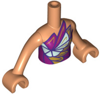 Torso Mini Doll Girl Strapless Dress Top with Gold, Light Aqua and Magenta Pattern, Nougat Arms with Hands