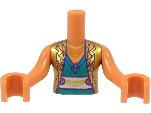 Torso Mini Doll Girl Gold Vest with Dark Purple Overlay, Dark Turquoise Top and Gold Necklace Pattern, Nougat Arms with Hands