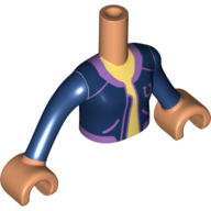 Torso Mini Doll Girl Dark Blue Jacket with Medium Lavender Trim over Bright Light Yellow Shirt Pattern, Nougat Arms with Hands with Dark Blue Sleeves