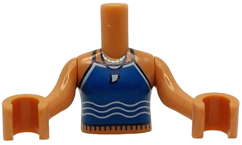 Torso Mini Doll Girl Blue Tank Top with White Wavy Lines, Tooth and Silver Necklace Pattern, Nougat Arms with Hands