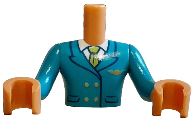 Torso Mini Doll Man Dark Turquoise Suit Jacket with Gold Buttons and Wings Badge over White Shirt with Lime Tie Pattern, Nougat Arms with Hands with Dark Turquoise Long Sleeves with Gold Stripes on Cuffs