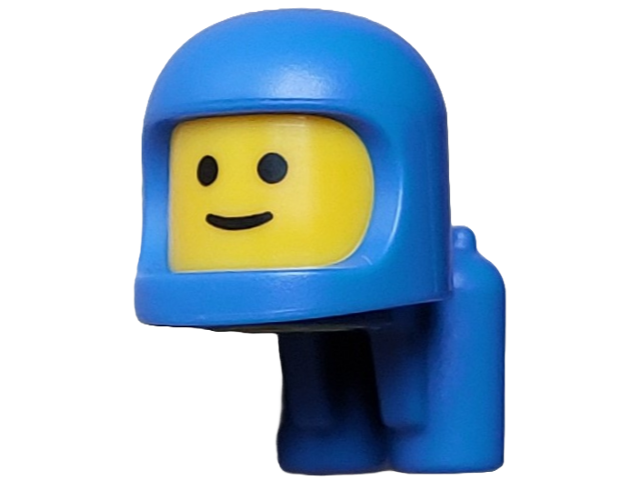 Minifigure, Head, Modified Baby / Toddler with Molded Blue Space Helmet and Air Tanks and Printed Black Grin and Eyes Pattern