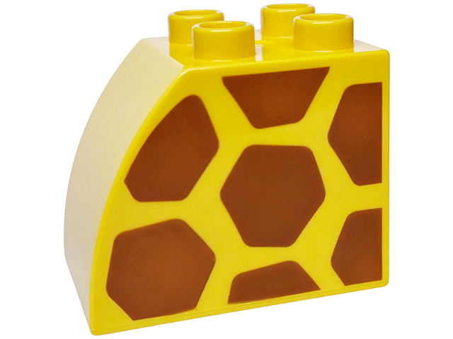 Duplo, Brick 2 x 3 x 2 Slope Curved with Dark Orange Giraffe Spots Pattern on Both Sides