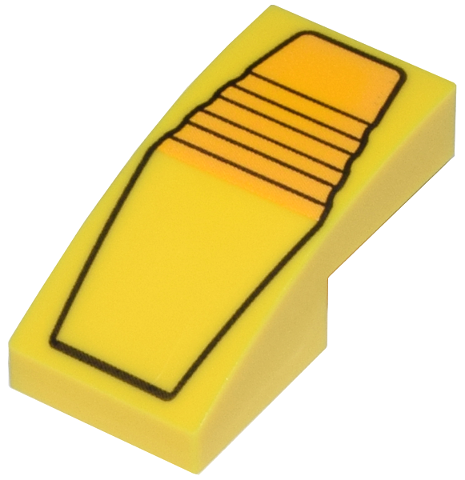 Slope, Curved 2 x 1 x 2/3 with Black Outline and Ridges, Bright Light Orange Panel Pattern (Transformers Bumblebee Head Center)