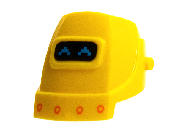 Minifigure, Headgear Helmet Welding with Dark Azure Pixelated Eyes, Orange Rivets Pattern