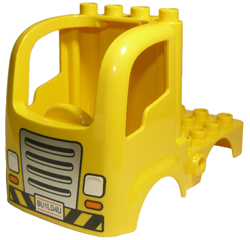 Duplo Car Body Truck 4 x 4 Flatbed with 4 Top Studs with Grille, Headlights, and 'BU1LD4U' Pattern