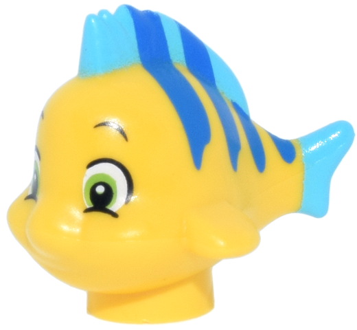 Fish, Disney with Blue Stripes, Medium Azure Dorsal and Caudal Fins, Lime Eyes with Bottom Eyelids Pattern (Flounder / Fabius)