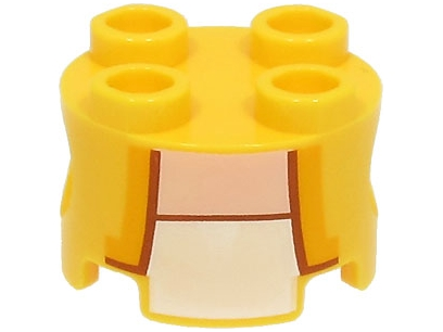 Brick, Round 2 x 2 with Pin Holes with Vest Open with Bright Light Orange and Reddish Brown Trim over White Shirt, Light Nougat Neck Pattern (Super Mario Yellow Toad Torso)