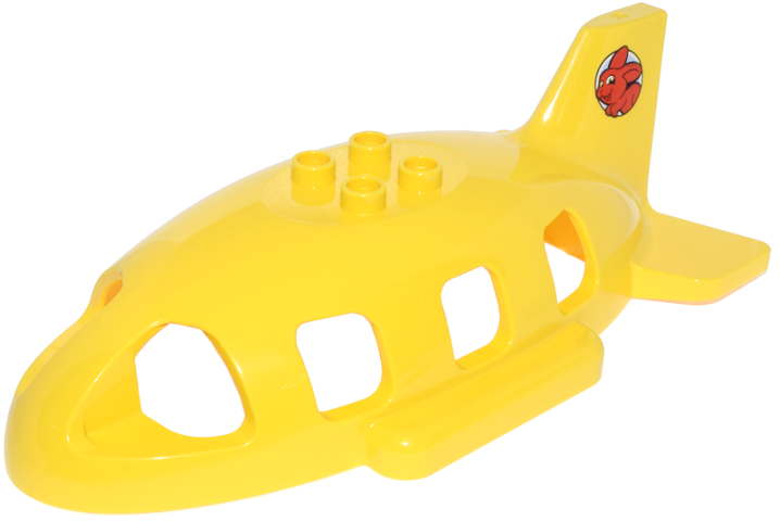 Duplo Airplane Midsize Fuselage Top with Tail with Red Bunny / Rabbit Pattern