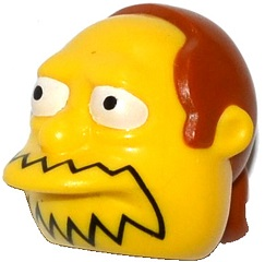 Minifigure, Head, Modified Simpsons Comic Book Guy with Black Mouth Line and Dark Orange Hair Pattern