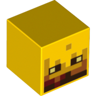 Minifigure, Head, Modified Cube with Pixelated Fire and Black Eyes Pattern (Minecraft Blaze)