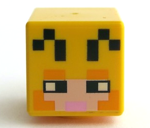 Minifigure, Head, Modified Cube with Pixelated Light Nougat Face, Black Eyes and Antennae, Bright Pink Mouth, and Bright Light Orange Eyebrows and Cheeks Pattern (Minecraft Beekeeper)