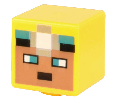 Minifigure, Head, Modified Cube with Pixelated Medium Nougat Face, Dark Turquoise Eyes, Silver Headlamp Pattern (Minecraft Cave Explorer)