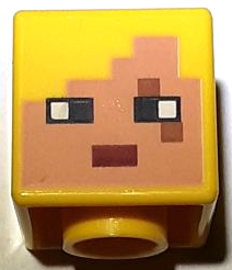 Minifigure, Head, Modified Cube with Pixelated Nougat Face, Black Eyes, Dark Red Mouth, and Medium Nougat Eye Scar Pattern (Minecraft Dragon Archer)