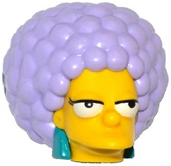 Minifigure, Head, Modified Simpsons Patty with Dark Turquoise Earrings and Lavender Hair Pattern