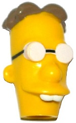 Minifigure, Head, Modified Simpsons Professor Frink with Glasses and Dark Tan Hair Pattern