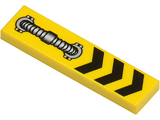 Tile 1 x 4 with 3 Black Chevrons and Silver Hose Pattern