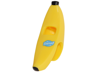 Minifigure, Headgear Head Cover, Costume Banana with Black Tips and Blue and White 'BANANA!' Label Pattern