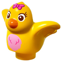 Duplo Bird with Bright Pink Chest Feathers, Dark Pink Bow, Orange Beak Pattern