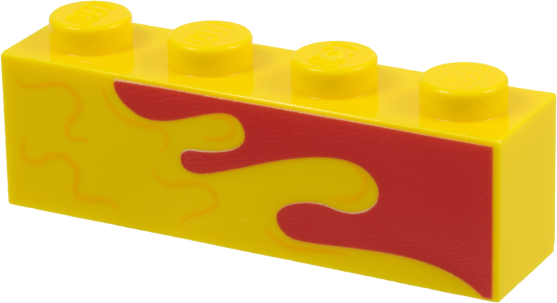 Brick 1 x 4 with Red and Bright Light Orange Wavy Lines Pattern Model Left Side