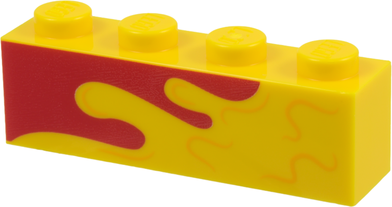 Brick 1 x 4 with Red and Bright Light Orange Wavy Lines Pattern Model Right Side